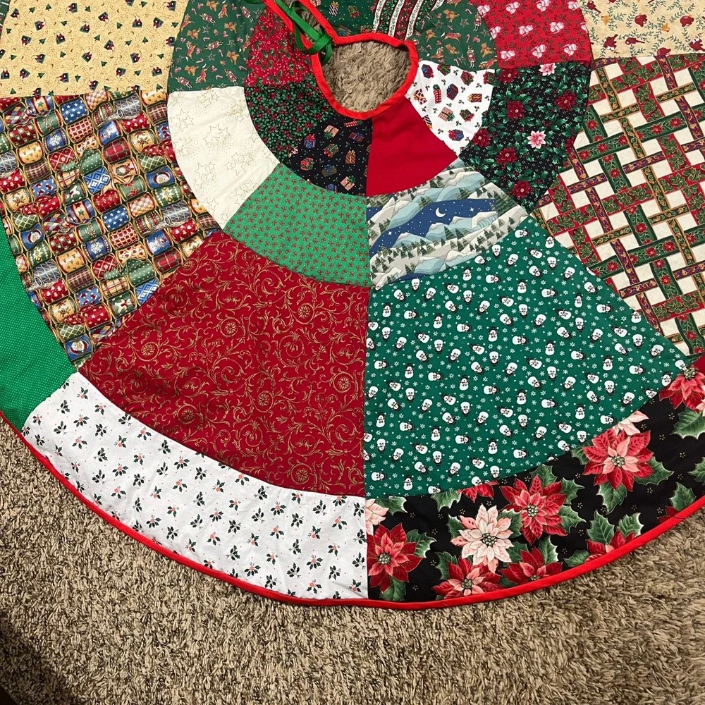 Handmade Christmas Tree‎ Skirt 54in Multicolor Patchwork Quilted Holiday
